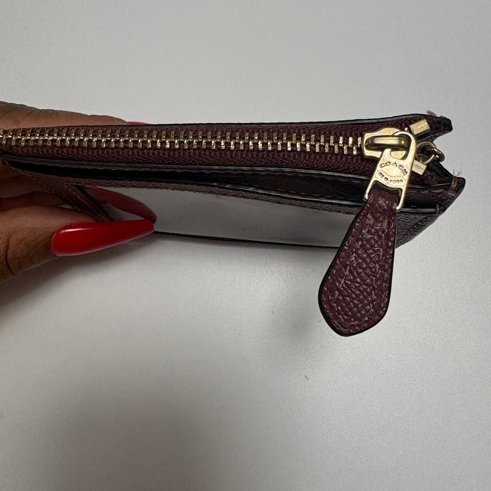 Coach Women's Burgundy Leather Card Case Keychain - Picture 3 of 5